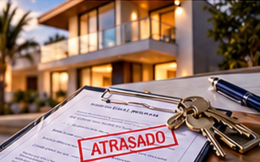 Contrato de financiamento com carimbo de atrasado e chaves